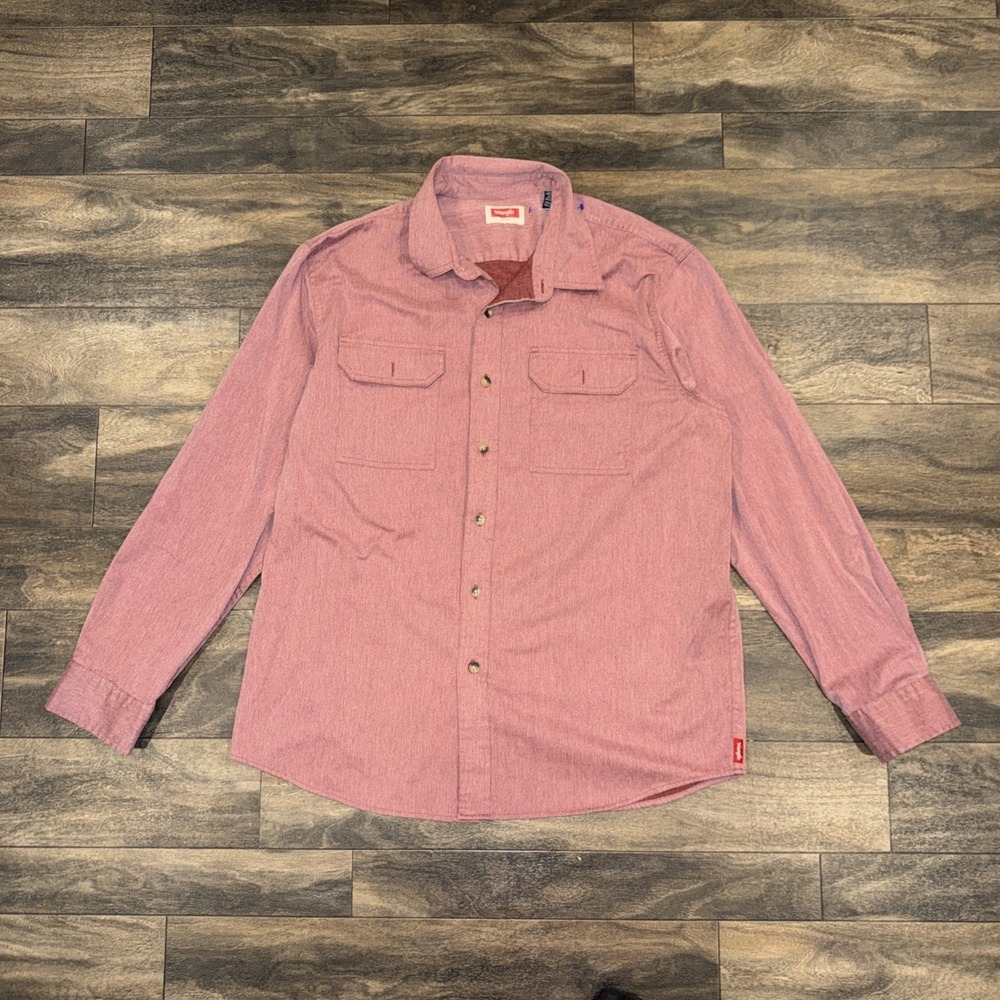 Wrangler Polo Long-Sleeve Button-Up Shirt Men's Size L Red Outdoor Work Shirt